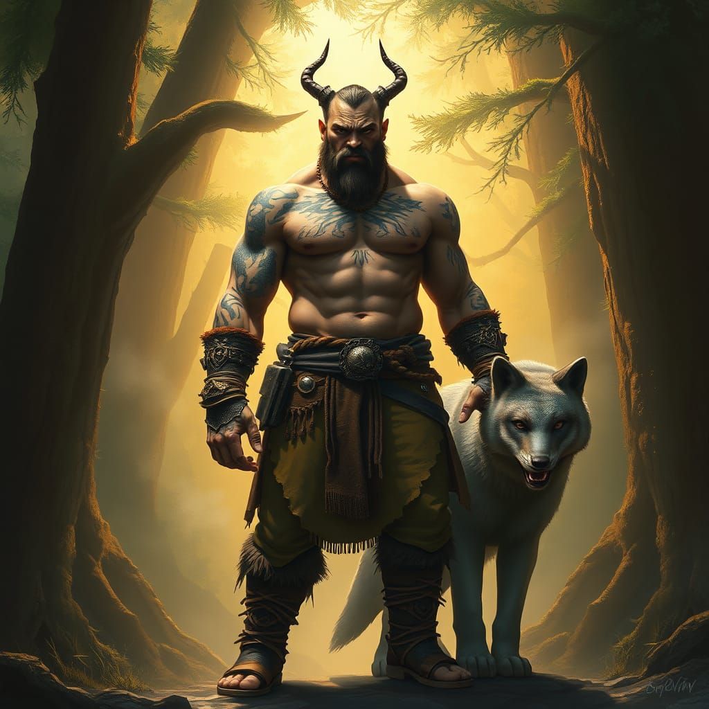 Orc Druid and Wolverine in Mystic Forest