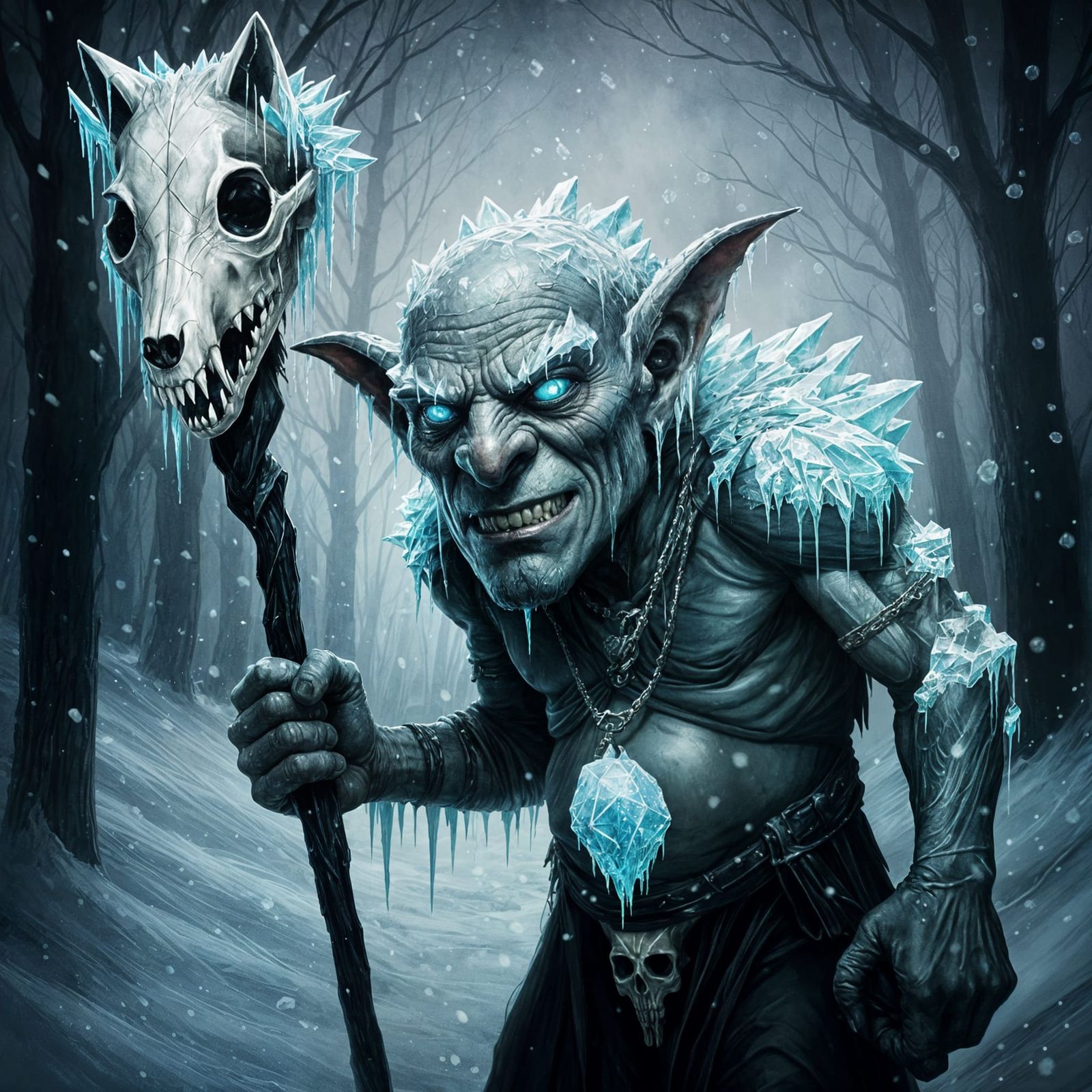 Dark Frost Goblin Shaman in Snowy Forest