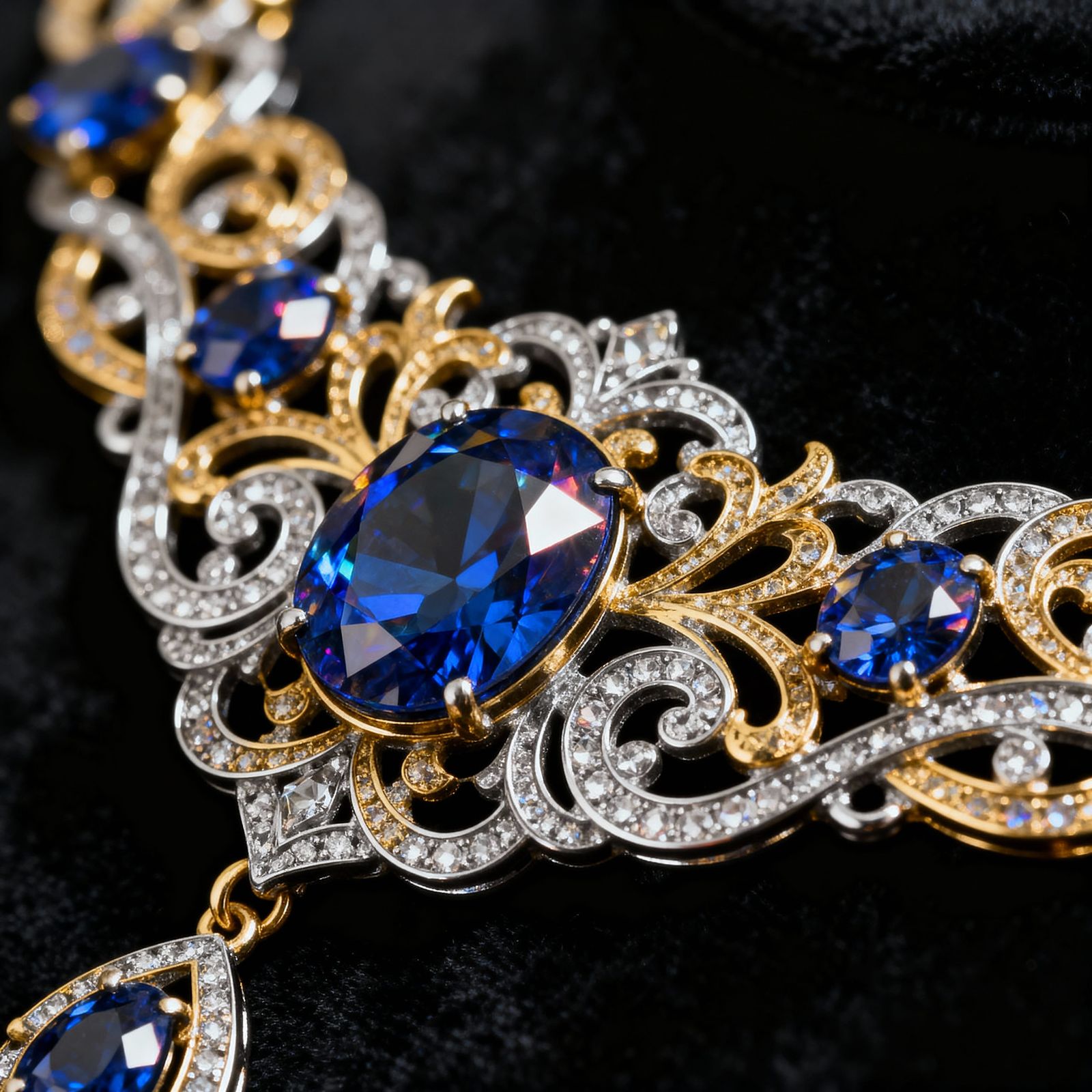 Dazzling Sapphire, Gold & Silver Necklace Photography