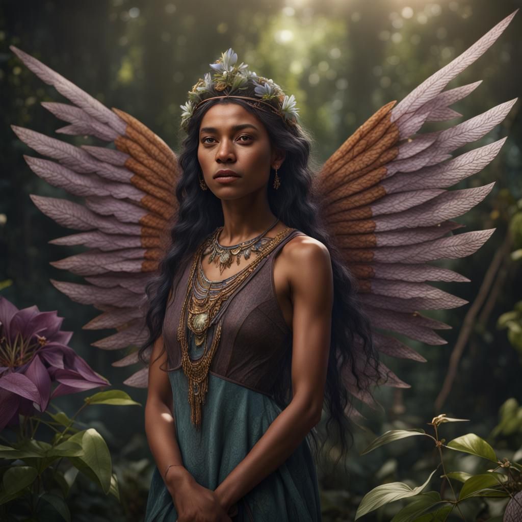 Amerindian Woman with Wings in Detailed Matte Painting