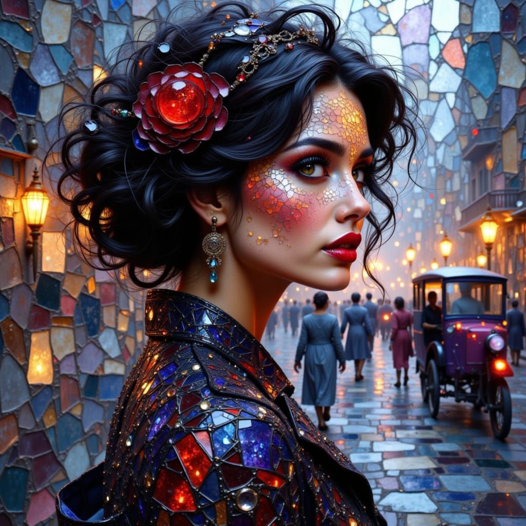 Elegant Woman in Stained Glass Style