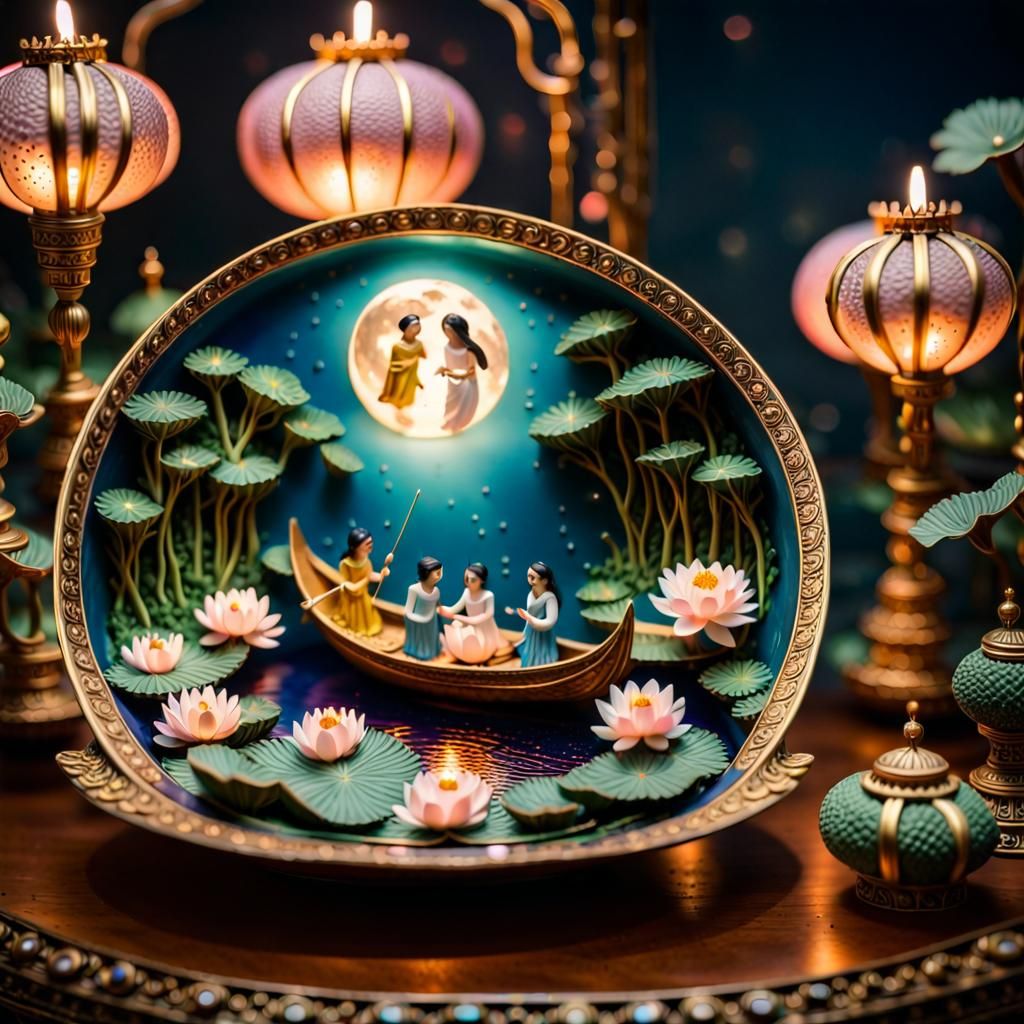 Detailed Microcosm Diorama on Antique Plate