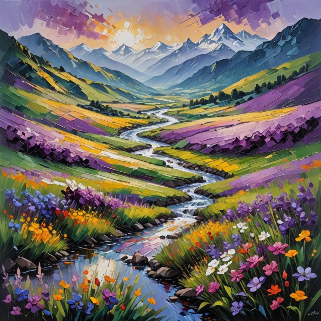 Abstract Landscape Painting with Palette Knife and Depth