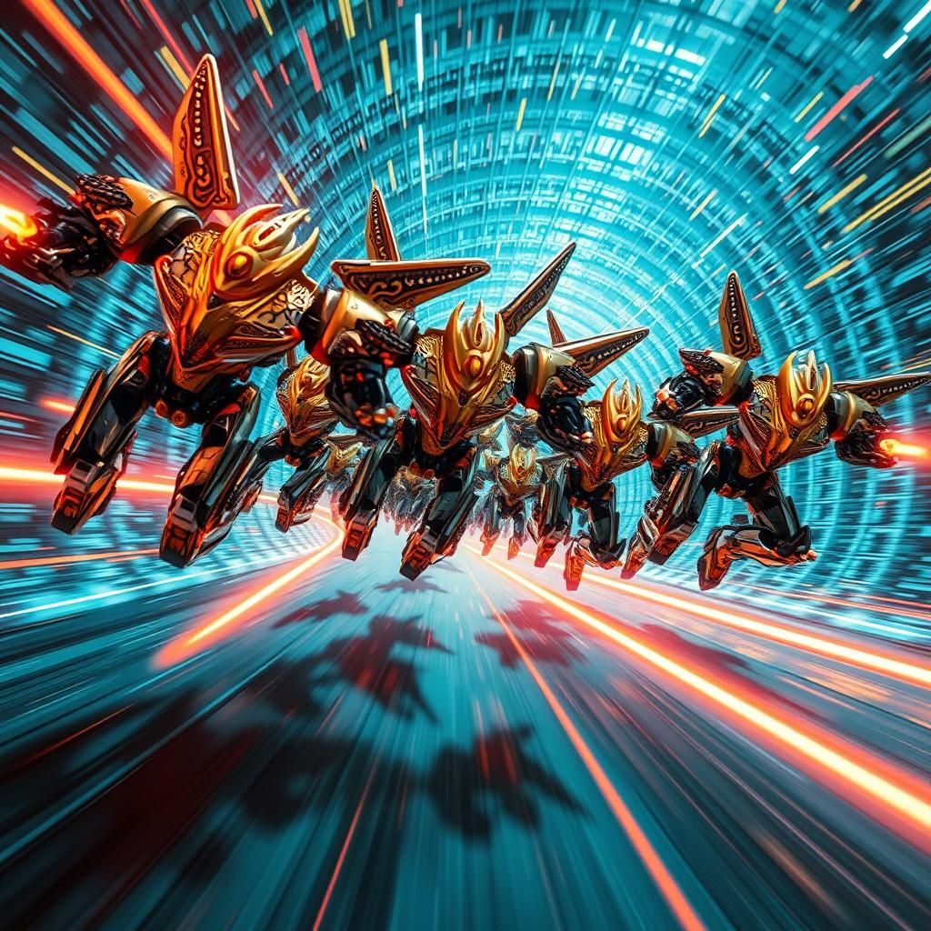 Pre-Raphaelite Robot Fighters in Crystal Tube