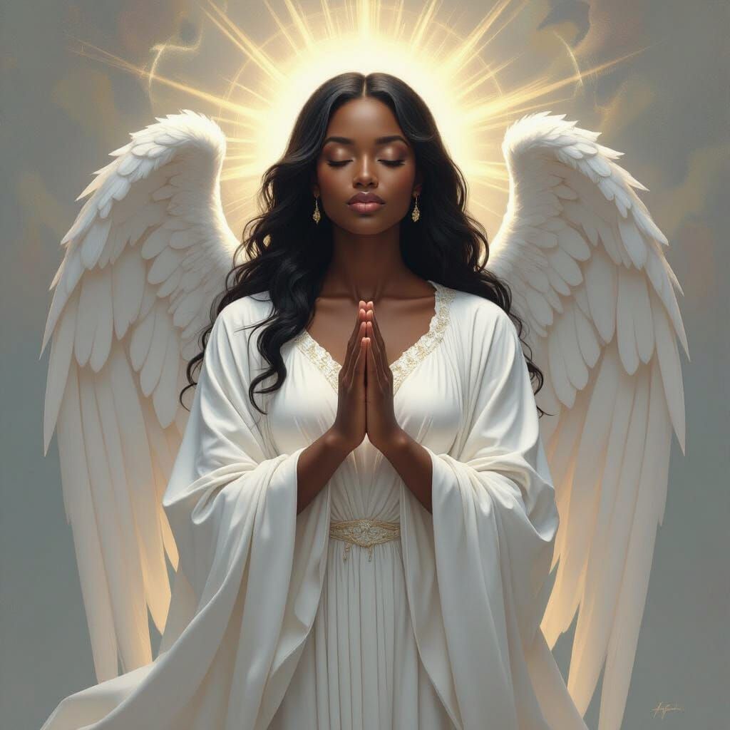 Majestic Angel in Prayer: Spiritual Art