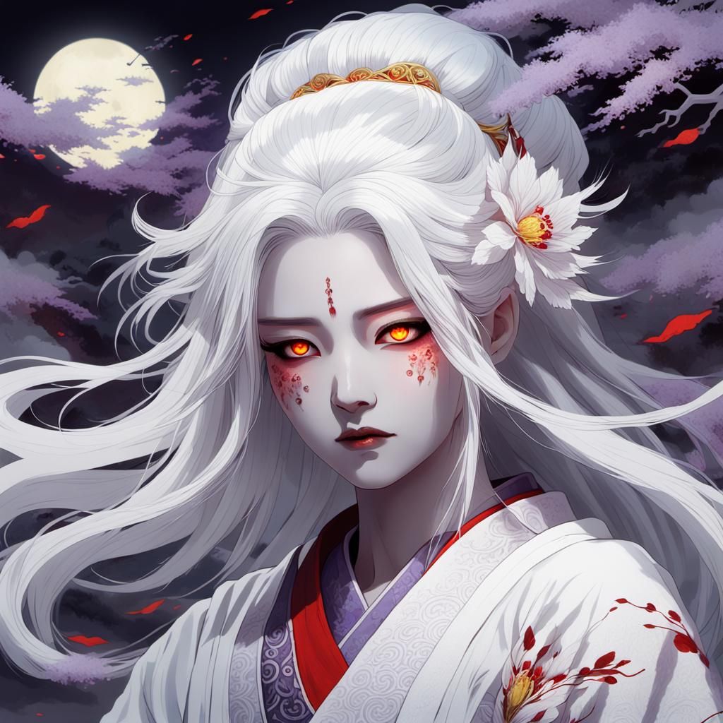 Whispering Ghostly Spirit in White Kimono, Inspired by Dark...