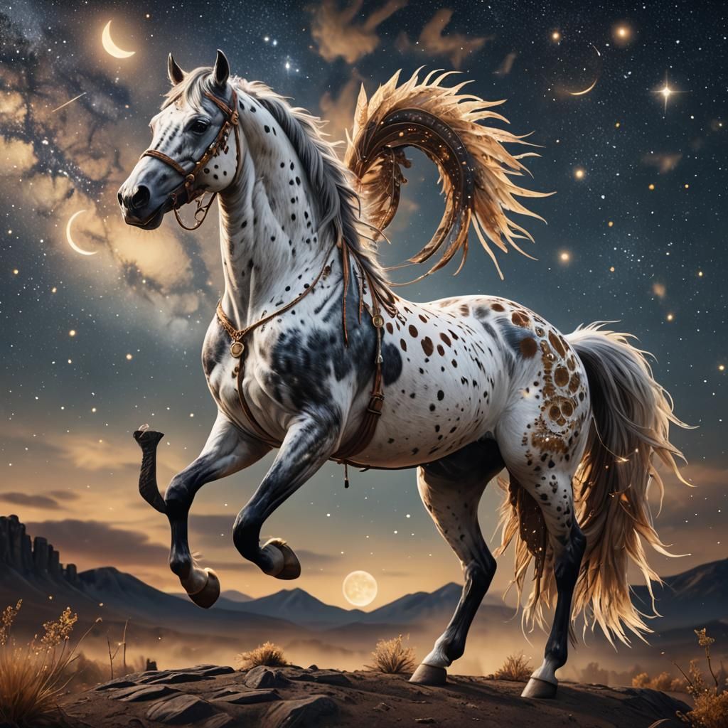 Appaloosa Horse Under Starry Sky in Fantasy Art