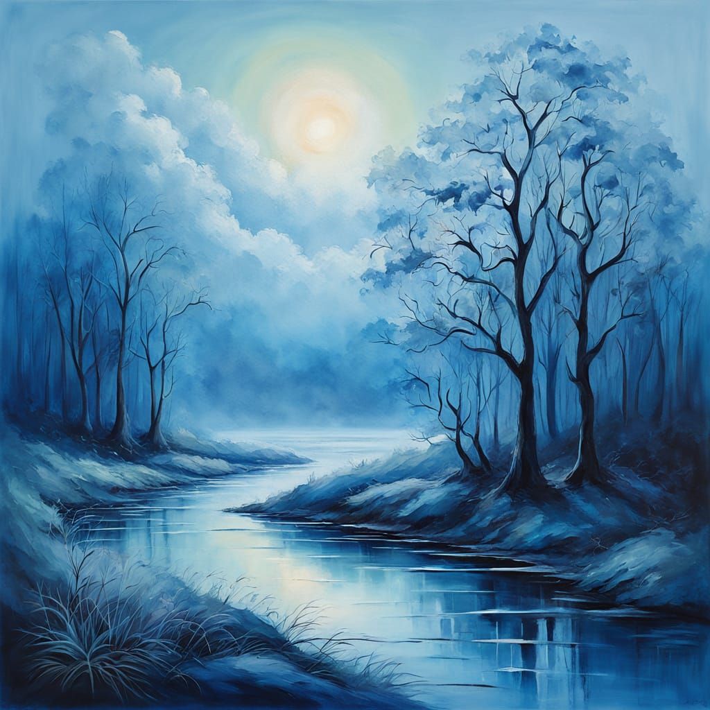 Romantic Surrealist Scene in Oil and Watercolor