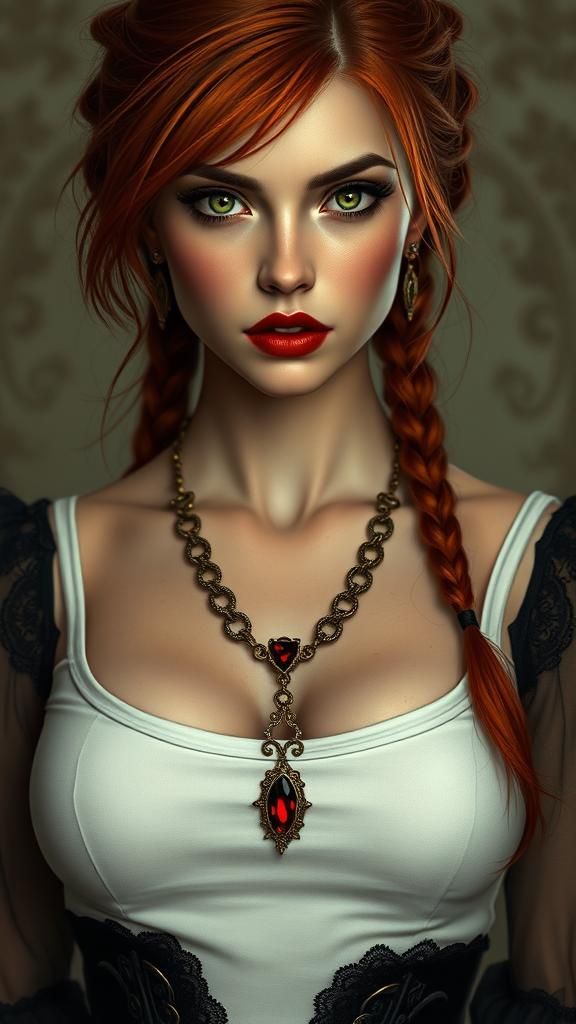 Vampire Woman with Sapphire Necklace in Dark Romanticism