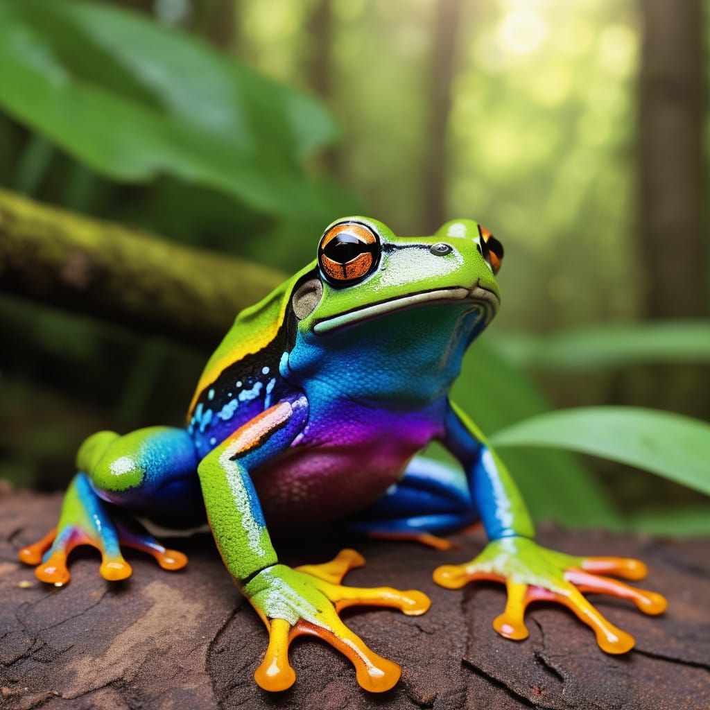 Vibrant Rainbow Frog Amidst Forest Foliage