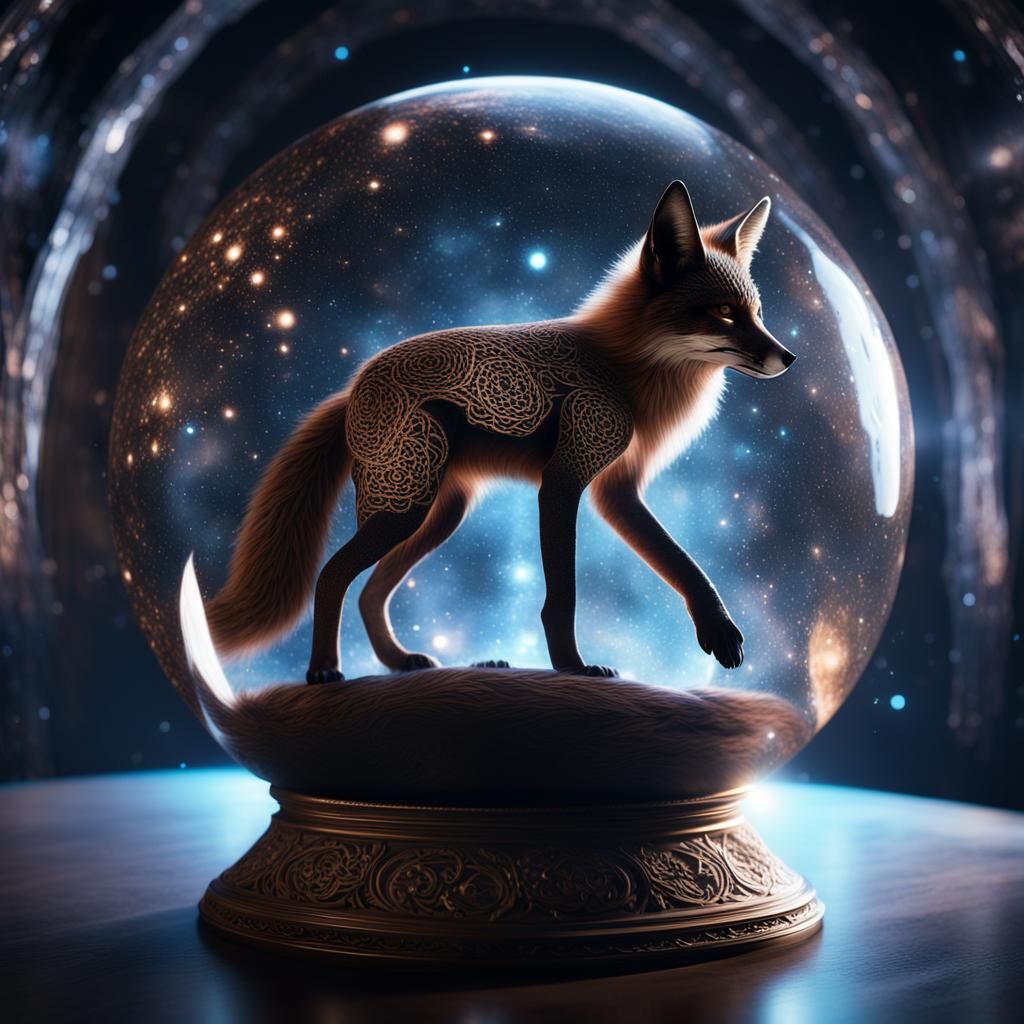 Galaxy Fox in Globe: Photorealistic CGI Masterpiece