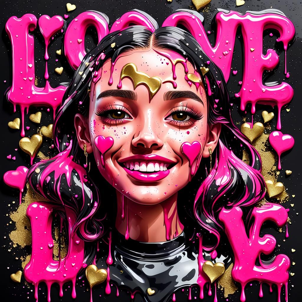 Dazzling Hot Pink Love Sign in Street Art Style