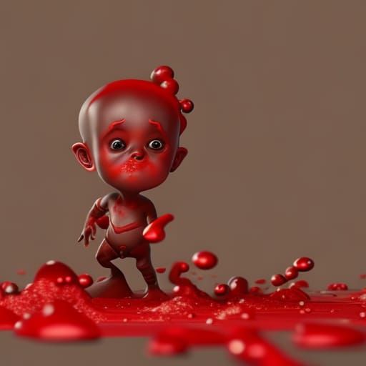 Zombie Baby with Red Slime: 3D Digital Art