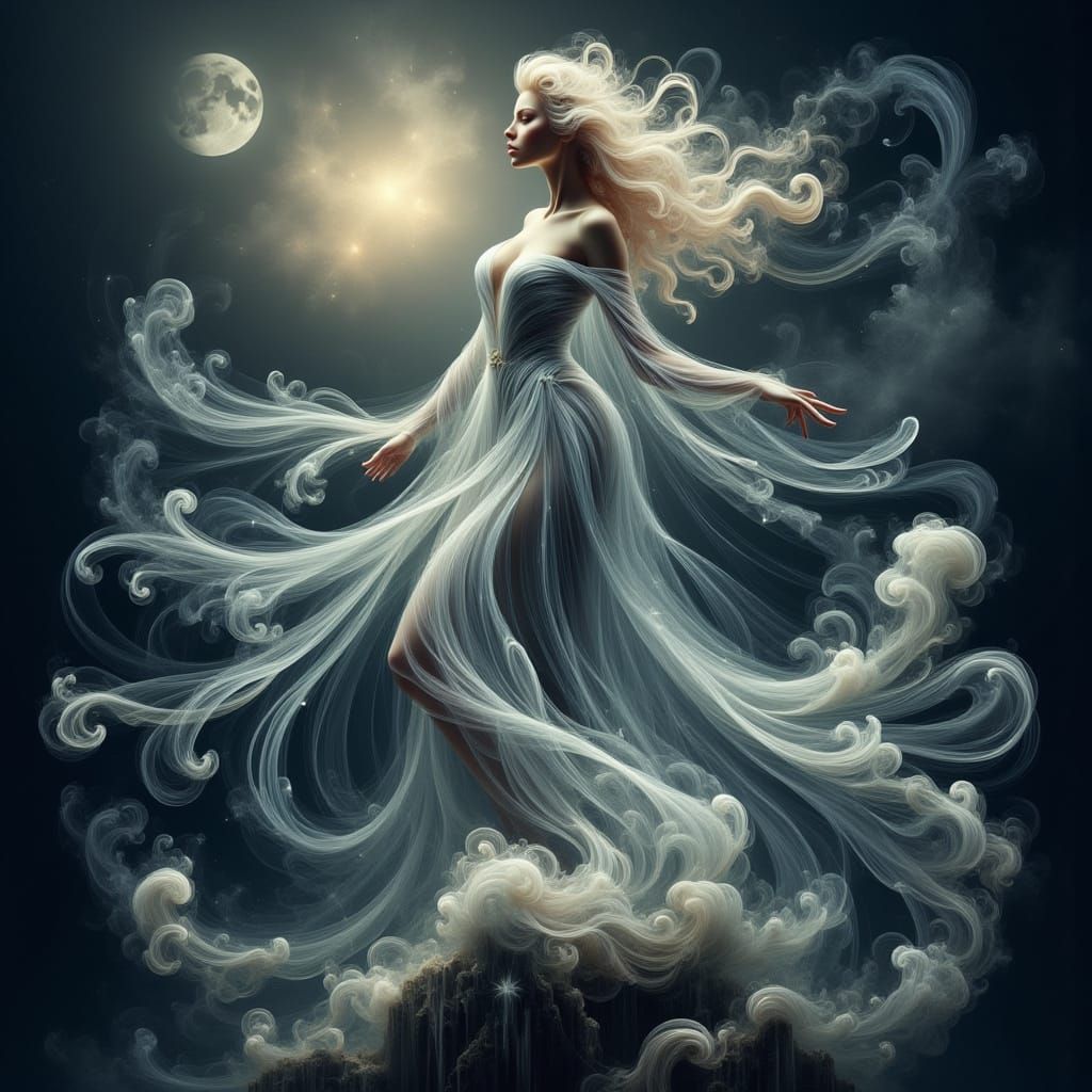 Ethereal Moon Goddess in Star-Dusted Robes