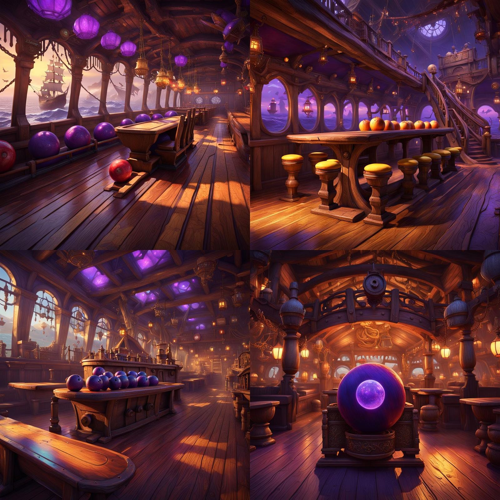 Bowling on Pirate Ship in Dark Fantasy Style