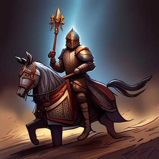 Cat Knight on Armored Horse in Pixel Art Style