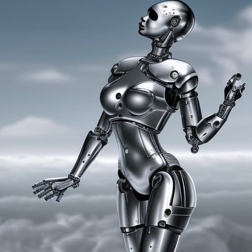 Robot Nurse Caring for Baby in Digital Painting