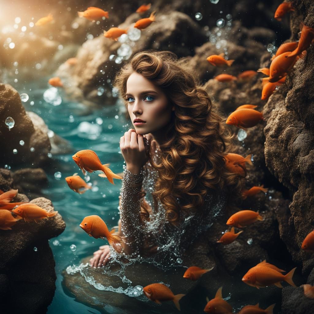 Glamorous Holographic Mermaid in an Underwater Vogue Photosh...