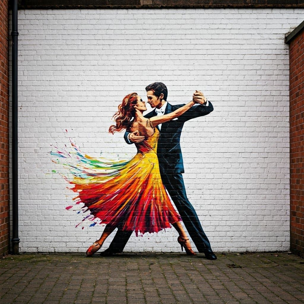 Rainbow Ballroom Dancers on Brick Wall
