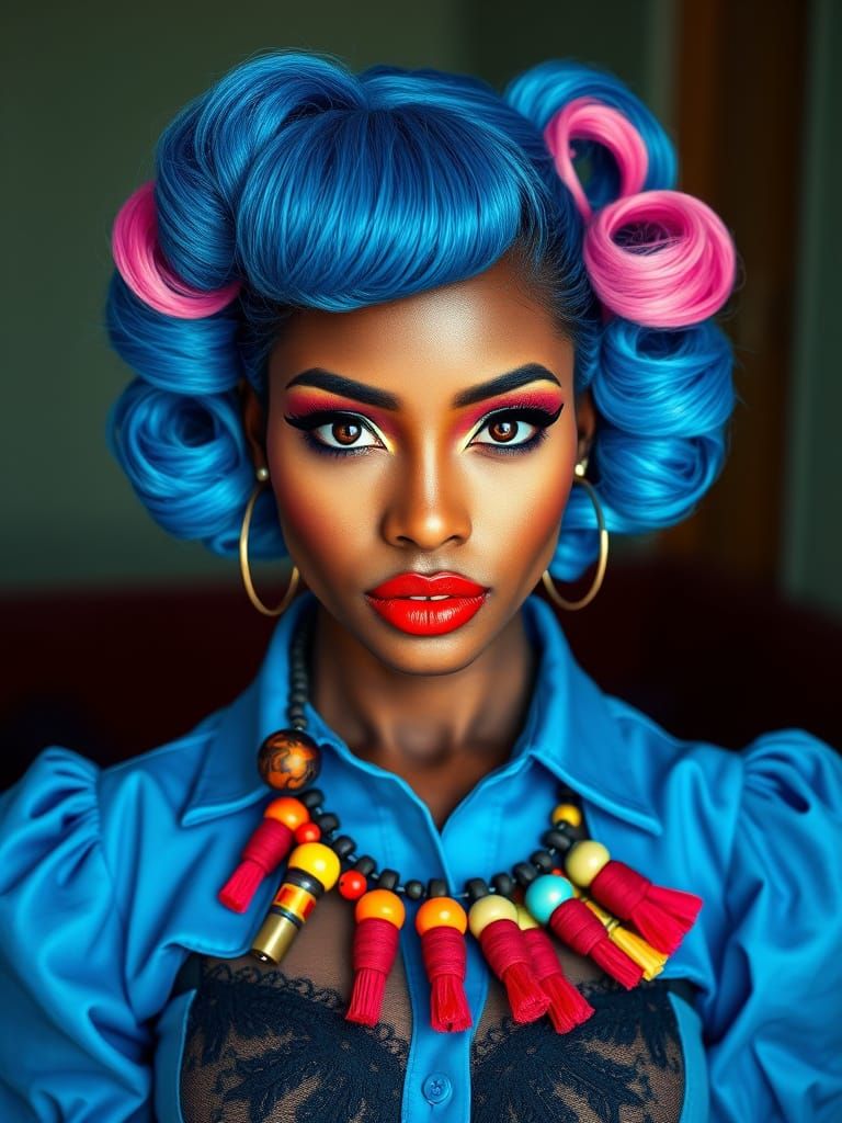 Glamorous Black Woman in Vibrant Retro Pin-Up Style