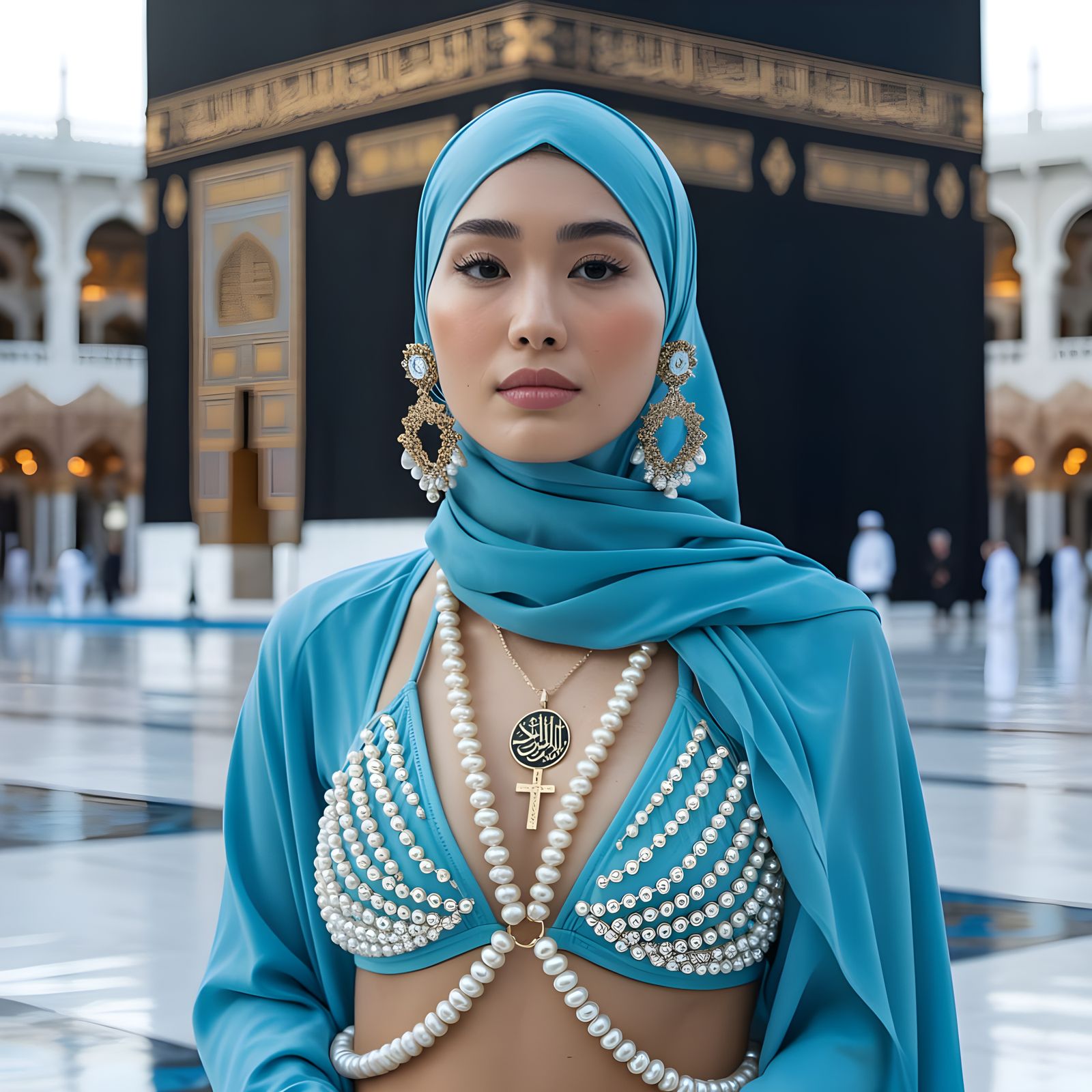 Woman in Hijab with Pearl Bikini at Kaaba