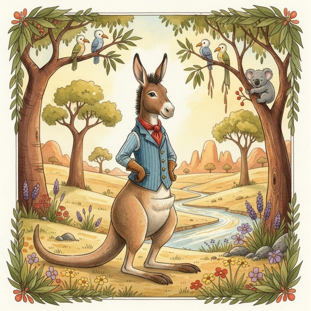 Whimsical Kangaroo-Donkey Hybrid in Australian Outback