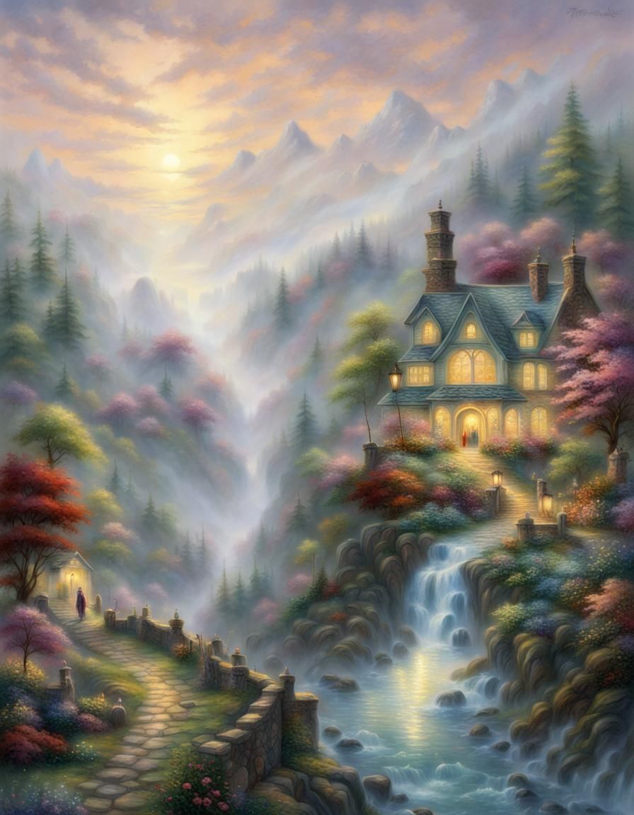 Ethereal Mystical Fantasy Art in Kinkade Style