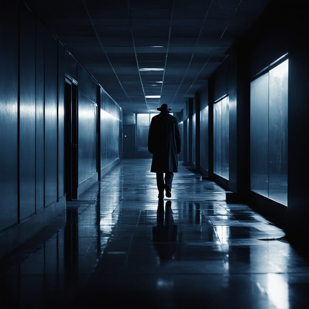 Moody Underground Hallway in Film Noir Style