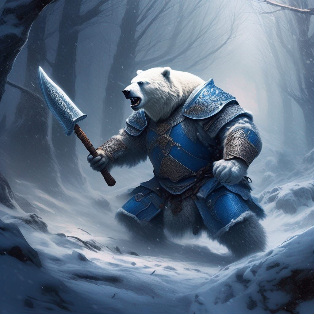 Epic White Bear Battle in Snowy Fantasy Art