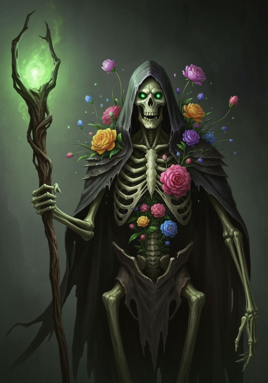 Terrifying Lich with Ethereal Flowers in Dark Fantasy Style
