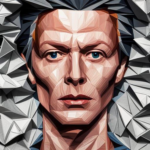 Detailed Paper Sculpture of David Bowie in Origami Style