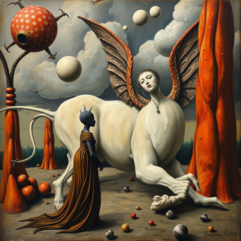 Allegorical Scene as Pointillist Oil Painting