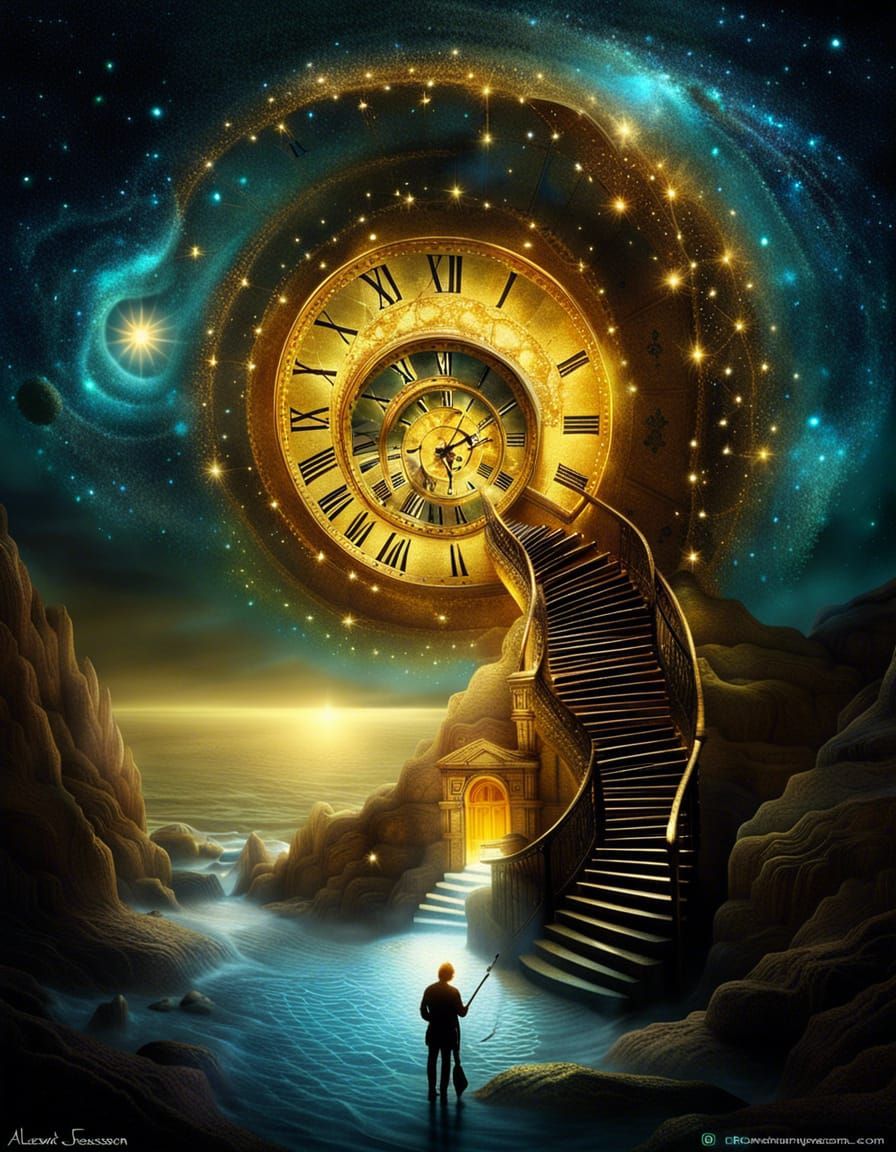 Surreal Golden Portal to a Starry Galaxy