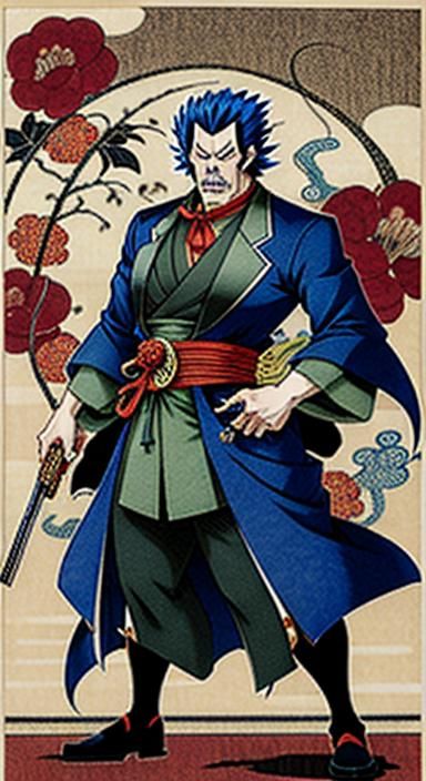 Samurai and Sidekick in Ukiyo-e Style