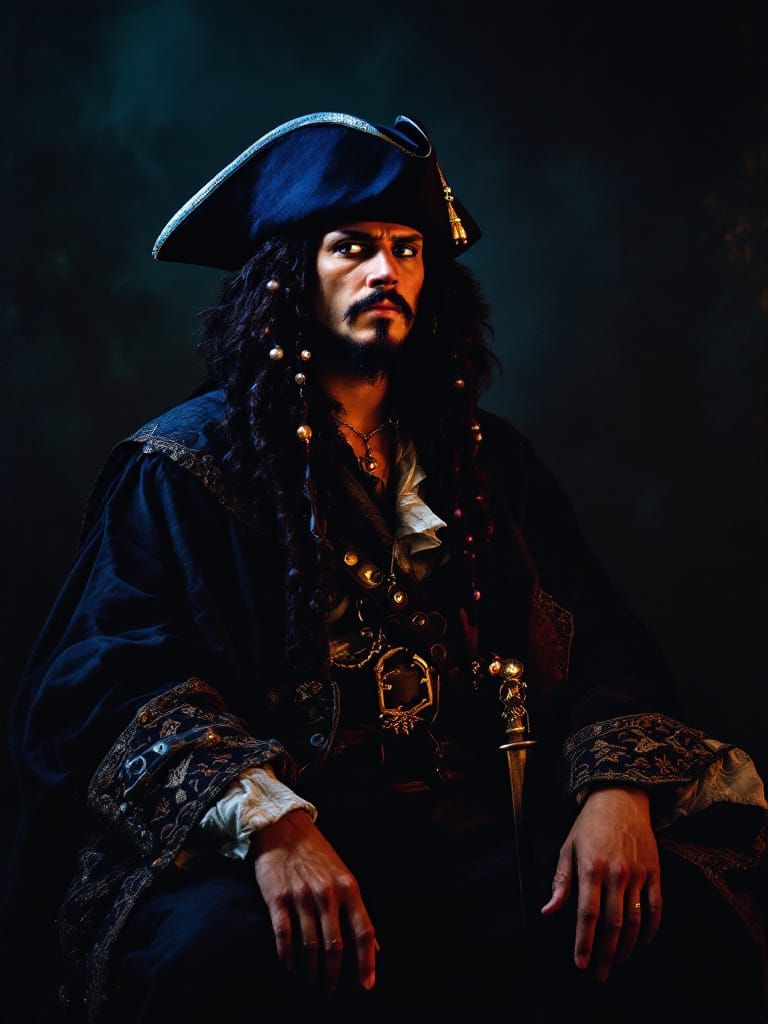 Blackbeard Portrait in Vermeer Warhol Gothic Style