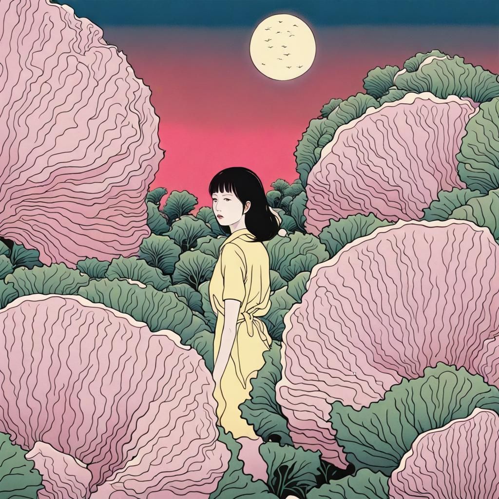 Erotic Cabbage Field Portrait in Hyperreal Colors