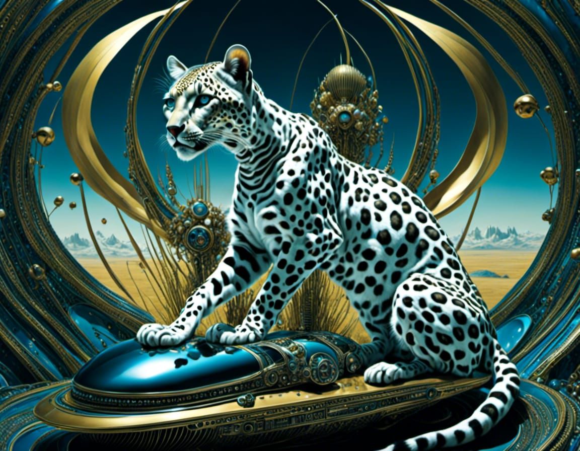 Cyborg Snow Leopard in Cyberpunk Biopunk Environment