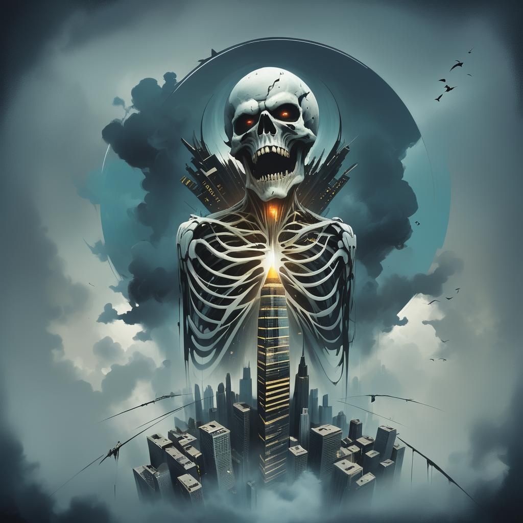 Abstract Sinister Skyscraper in Cityscape