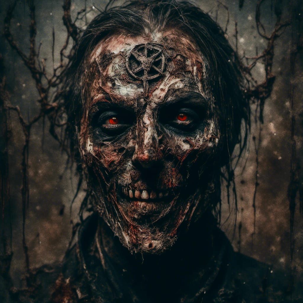 Macabre Man with Satanic Symbols in Dark Fantasy