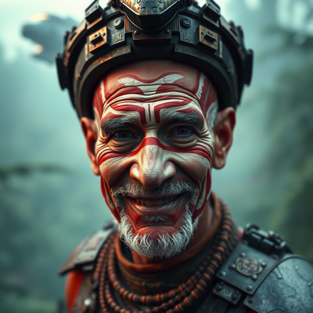 Aztec Elder in Cyberpunk Sci-Fi Jungle Portrait