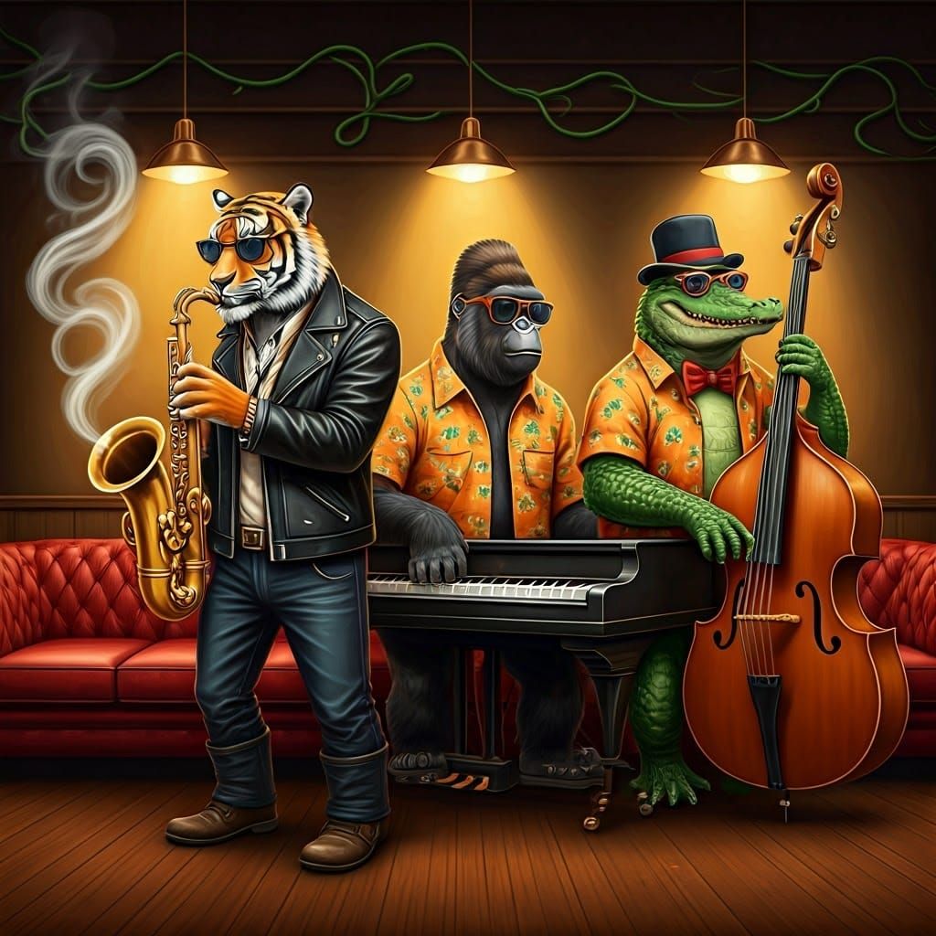 Animal Jazz Band in Vintage Poster Style