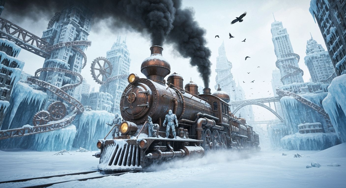 Steampunk Fortress Locomotive in Frozen Metropolis