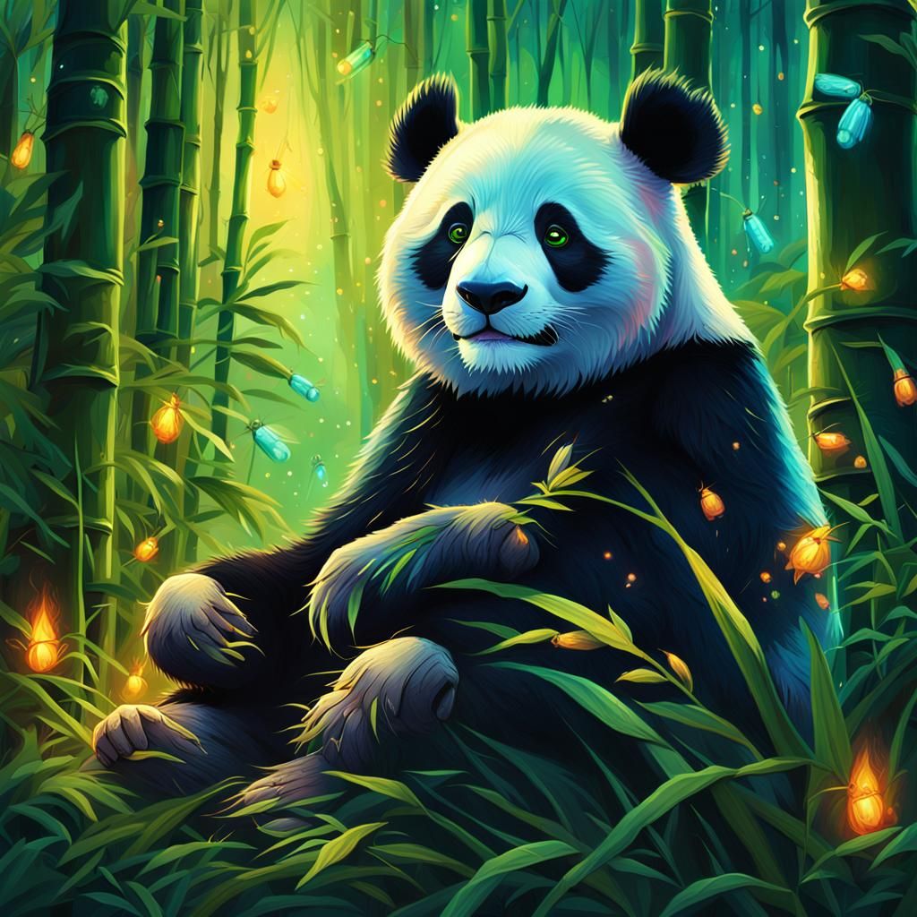 Majestic Panda in Mystical Forest: Oil Painting