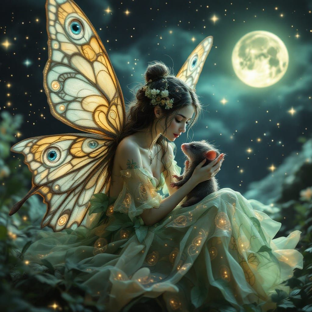 Enchanting Fairy Woman Interacts with Curious Baby Mole in a...