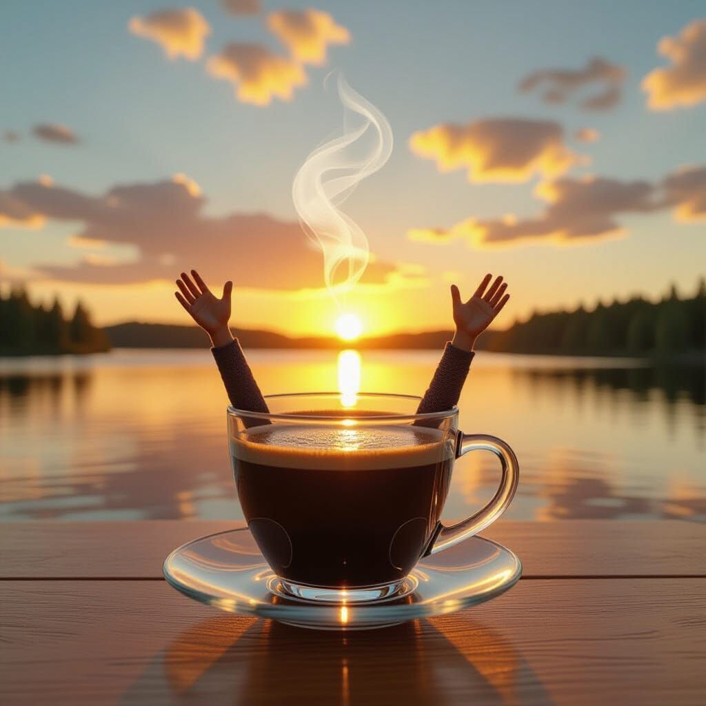 Coffee Greets Sunrise: Retro-Futuristic Digital Art