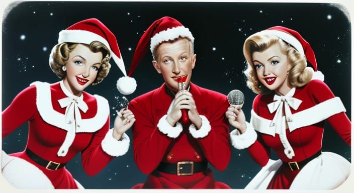 Vintage Hollywood Starlets Don Santa Suits in a 1940s Christ...