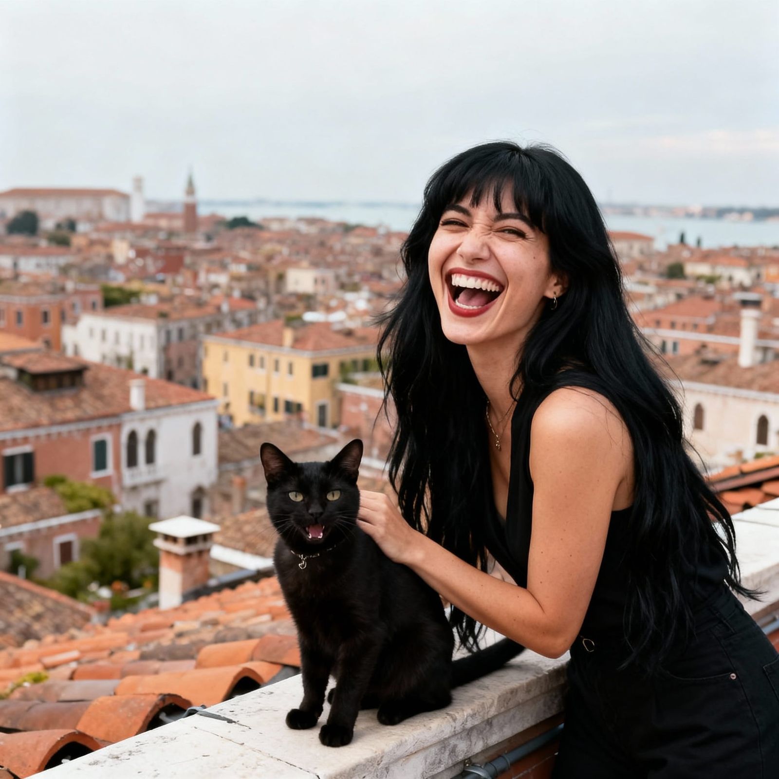 Woman and Cat Portrait on Venice Rooftop