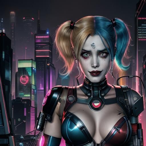 Cyberpunk Cyborg Harley Quinn of DC Comics