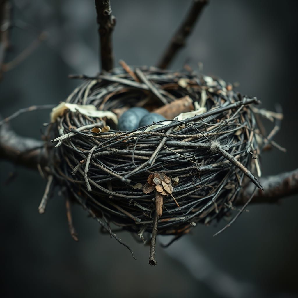Weathered Bird's Nest in Charcoal and Burnt Oranges