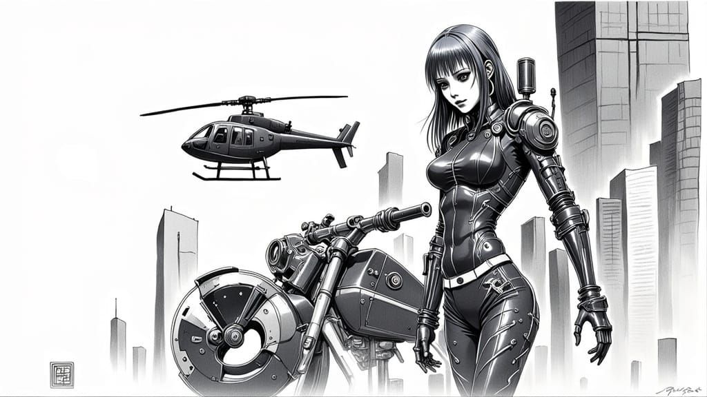 Cyborg Rider Soars Through Neon Tokyo Skies